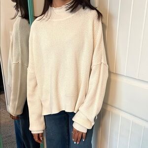 Cozy Oversized High Low Hem Reversible Stitching High Neck Cream Knit Sweater💛